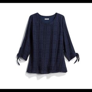 Navy Textured Tunic Plaid Top